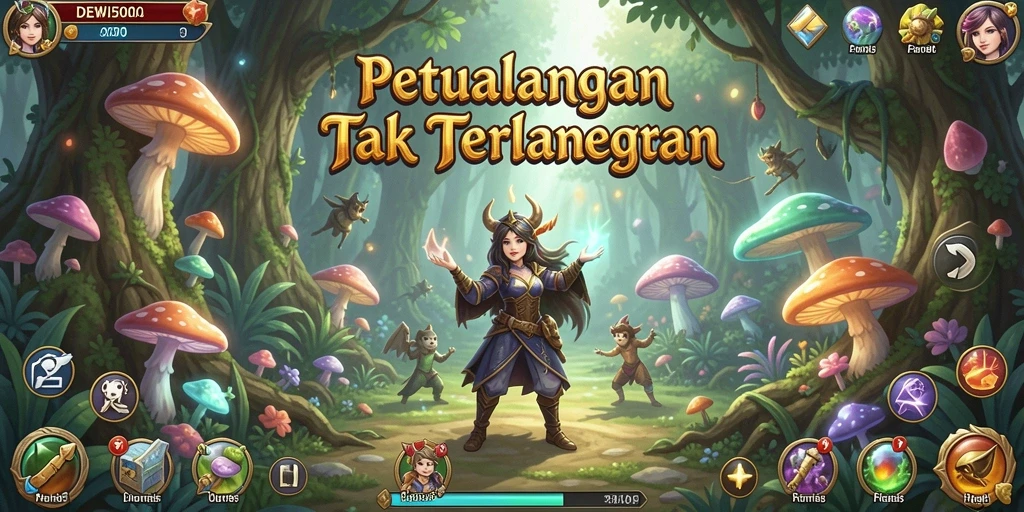 Screenshot utama DEWI5000 menampilkan momen epik dalam petualangan fantastis.