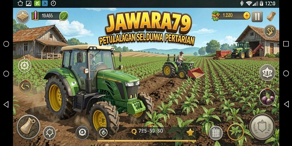Screenshot JAWARA79 menampilkan petani sibuk mengelola lahan pertanian.