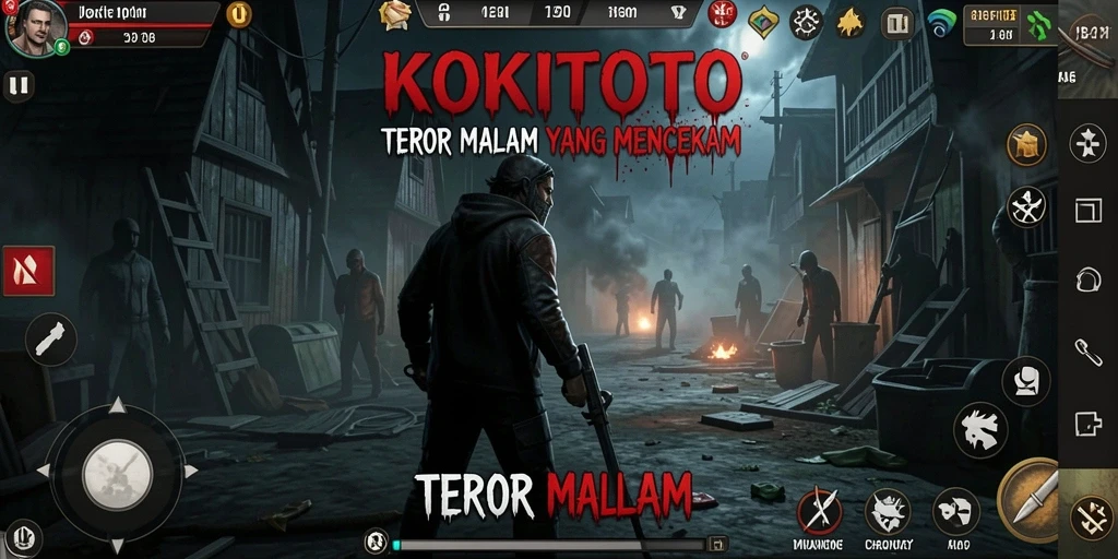 Tangkapan layar menunjukkan gameplay seram dari KOKITOTO dengan monster yang menyeramkan.