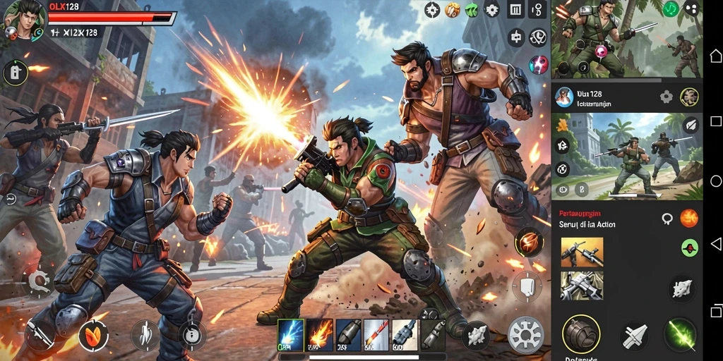 Skrinsut gameplay OLX128 menampilkan aksi seru dalam pertarungan.