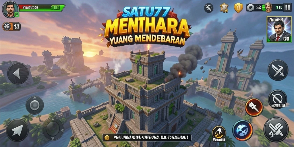 Tampilan gameplay SATU77 yang penuh aksi di medan perang Tower Defense.