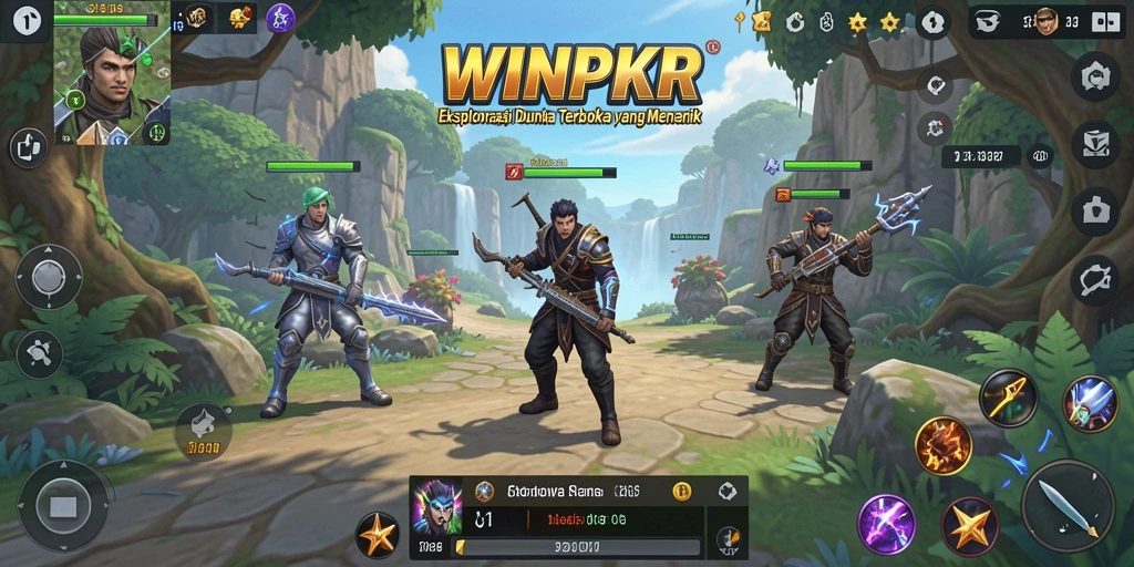 Tampilan gameplay WINPKR menampilkan petualangan di dunia terbuka.